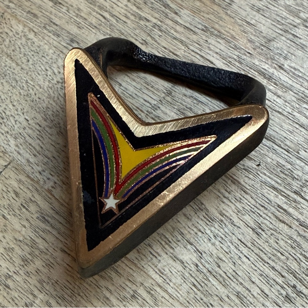 TECH ETHER GUILD 1982 Vintage Cloisonné Multicolor Star Belt Buckle RARE